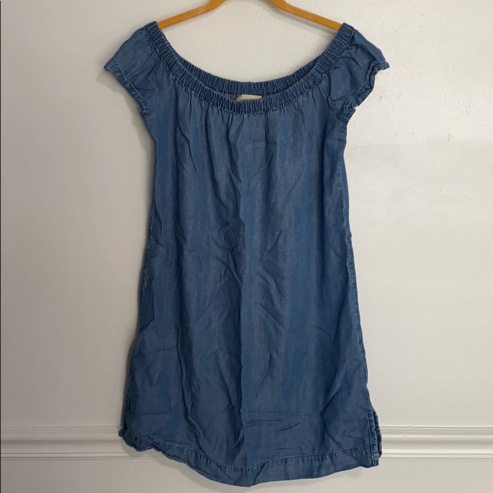 Cloth and stone tencel chambray off shoulder dress